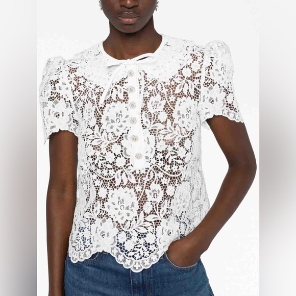 Self-Portrait White Lace Blouse with Button Detail - Picture 1 of 8